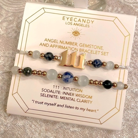 Brand New Eye Candy Angel Numbers 111 Intuition Beaded Gemstone Bracelet Set - Picture 1 of 9